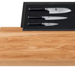 KAI DM-0789DM - Set Bloc &agrave; Hacher en Ch&ecirc;ne + 3 Couteaux Kai Shun Classic