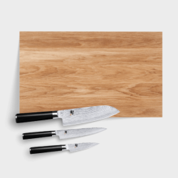 KAI DM-0789DM - Set Bloc &agrave; Hacher en Ch&ecirc;ne + 3 Couteaux Kai Shun Classic