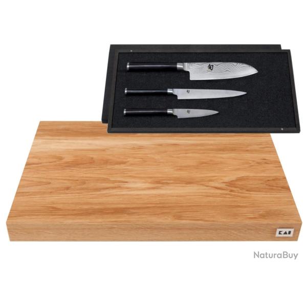 KAI DM-0789DM - Set Bloc � Hacher en Ch�ne + 3 Couteaux Kai Shun Classic