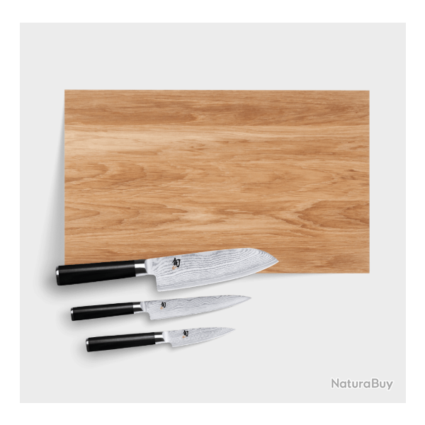 KAI DM-0789DM - Set Bloc � Hacher en Ch�ne + 3 Couteaux Kai Shun Classic
