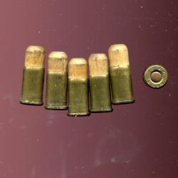 lot de 6 cartouches  .32 S&W &agrave; grenaille conteneur bois - marquage : UMC 32 S&W avant 1885