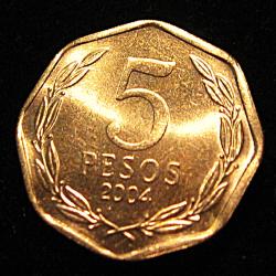 CHILI , piece de 5 pesos ttb 2004