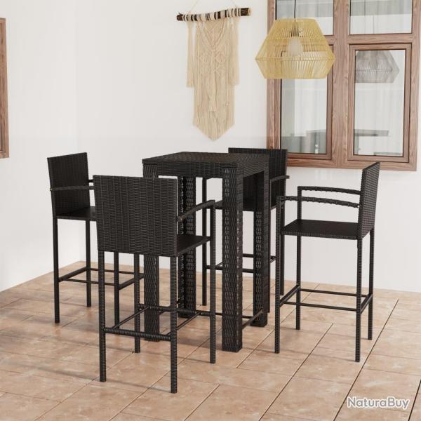 Ensemble de bar d'ext�rieur 5 pcs accoudoir R�sine tress�e Noir