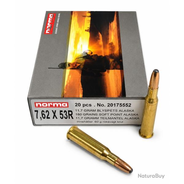 1 Boite de Balles Norma 7.62x53R Soft Point Alaska 180gr