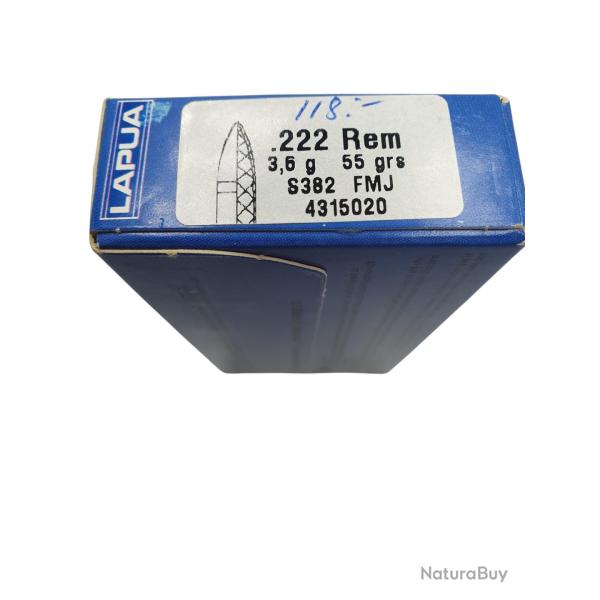 DESTO AMMO - BOITE DE 20 MUNITIONS LAPUA 222REM FMJ 55Gr