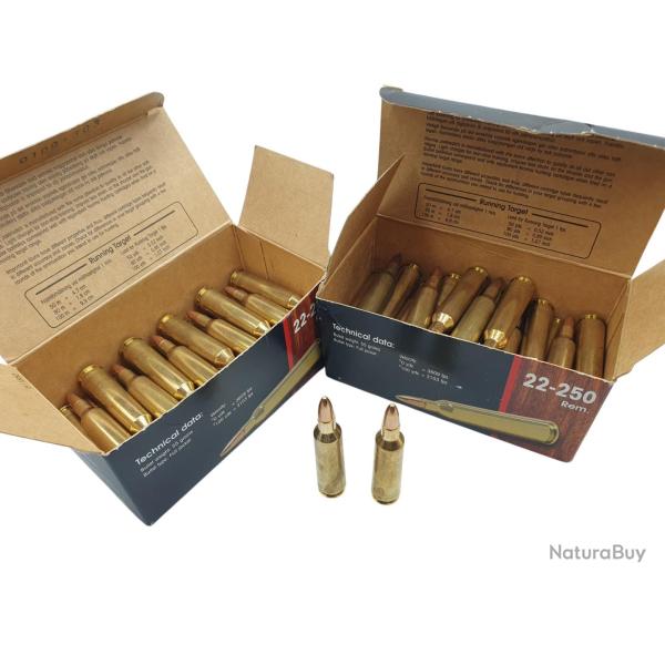 DESTO AMMO - LOT DE 67 CARTOUCHES NORMA JAKTMATCH 22-250 FMJ 55GrGR