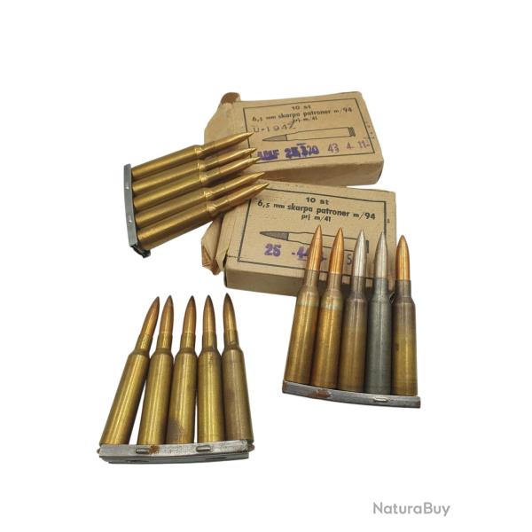 DESTO AMMO - LOT DE 30 MUNITIONS SURPLUS MILITAIRE 6.5x55SE AVEC CLIP
