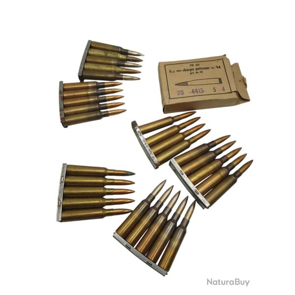DESTO AMMO - LOT DE 39 MUNITIONS SURPLUS MILITAIRE 6.5x55SE AVEC CLIP