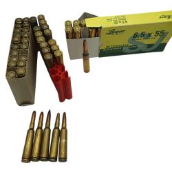 DESTO AMMO - LOT DE 58 MUNITIONS LUGER-NORMA-LAPUA CAL.6.5X55SE DIVERS OGIVES