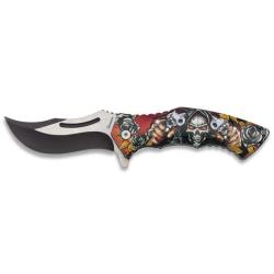 COUTEAU PLIANT 3D TETE DE MORT LAME 8.5CM
