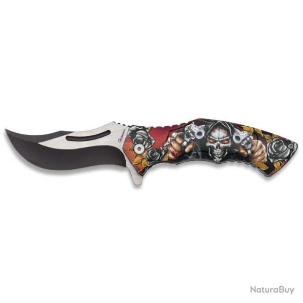 COUTEAU PLIANT 3D TETE DE MORT LAME 8.5CM