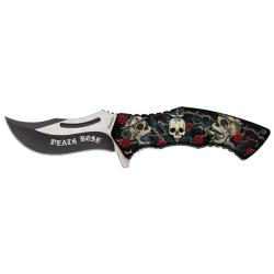 COUTEAU PLIANT 3D SKULLS ROSES LAME 8.5CM