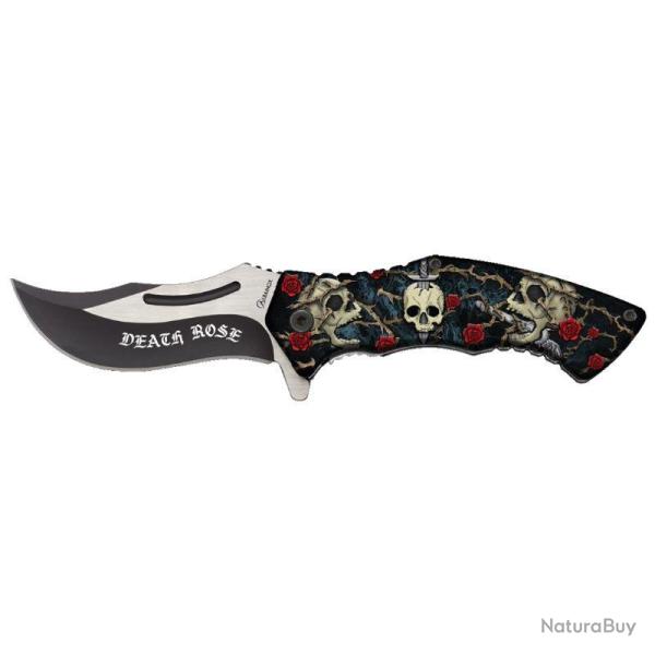 COUTEAU PLIANT 3D SKULLS ROSES LAME 8.5CM
