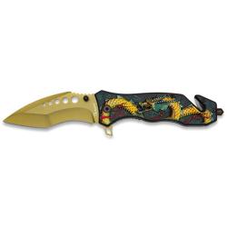 COUTEAU PLIANT 3D DRAGON JAUNE LAME 9.5CM