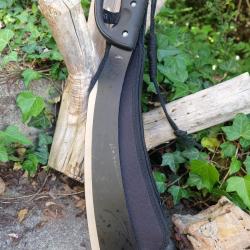 Machette Couteau Kukkri Bushcraft Parang Machete Lame Acier 3Cr13 Manche ABS Black Etui Nylon