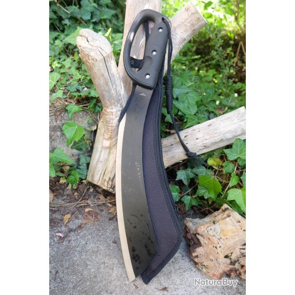 Machette Couteau Kukkri Bushcraft Parang Machete Lame Acier 3Cr13 Manche ABS Black Etui Nylon