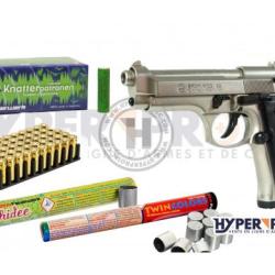 Pack fus&eacute;e pistolet alarme Bruni 92 chrom&eacute;