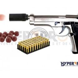 Pack D&eacute;fense pistolet alarme Bruni 92 chrom&eacute;