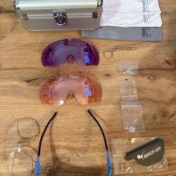 Vends lunettes ball trap Pierre Boutin Nextgen magnetic 3 masques +insert optique Monture bleue