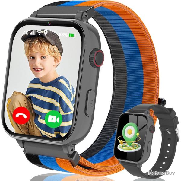 Montre Connect�e Enfant GPS 4G, Montre Intelligente Pour Enfants Fille Gar�on avec Appels/Vid�o/Voix