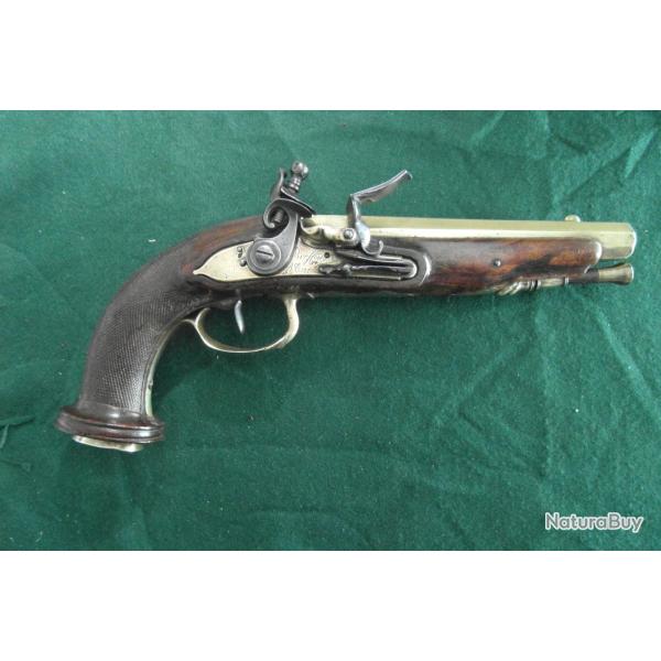 Beau pistolet � silex d'officier de marine 1er empire sign� Breffeihl � Tarbes