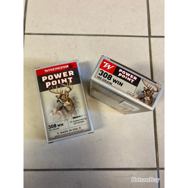 Vends munition WINCHESTER cal.308win 180gr Power Point
