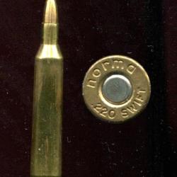 .220 Swift - marquage = norma .220 SWIFT - balle cuivre pointe plomb - &eacute;tui laiton 55.7 mm