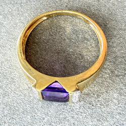 Bague or 18 carats, am&eacute;thyste et diamants - taille 54