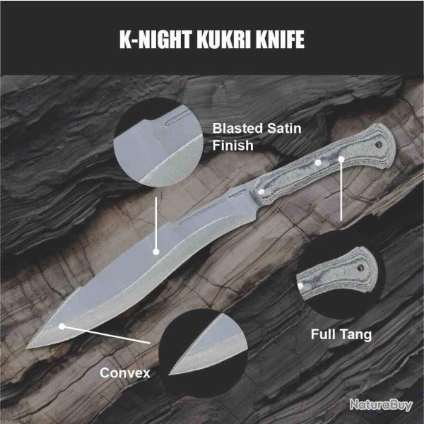 Couteau Condor K-Night Kukri Lame Acier 1075 Manche Micarta �tui Cuir Salavador CTK134412HC