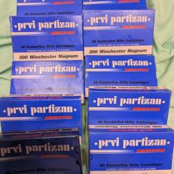 10 bo&icirc;tes de 20 munitions 300 win mag "PRVI Partizan". Remise en mains propres, pas de livraison