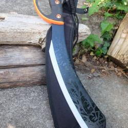 Machette Couteau Kukkri Bushcraft Parang Machete Lame Acier 3Cr13 Manche ABS Black/orange Etui Nylon