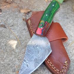 Couteau Lame Upswept Acier Damas 256 Couches Manche 2 Bois Etui Cuir Port Horizon Fab Artisanale