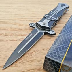 Couteau Semi Automatique Tac Force A/O Gothique Celtic Cross Lame Acier 440 Manche Alu Linerlo 17bk