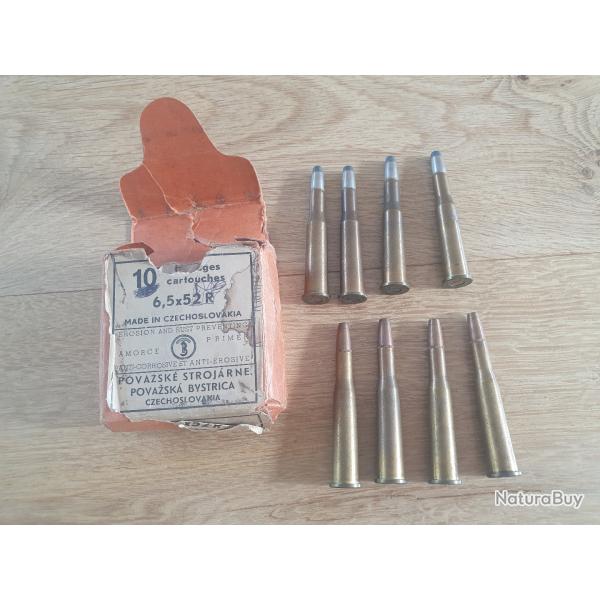 boite POVAZSKE STROJARNE de 8 cartouches de 6,5x52R  ( 4 blind�es et 4 demi blind�es )