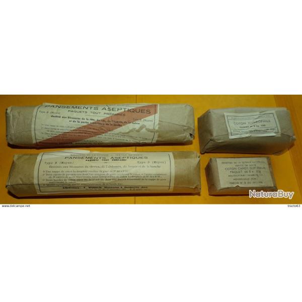 LOT DE 4 ARTICLES DU SERVICE DE SANTE COMPRENANT� 1 PANSEMENT POUR THORAX DE 1956 + 1 PANSEMENT POUR