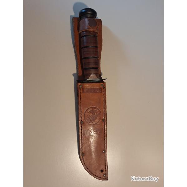 KA-BAR USMC 1217 plain edge, cuir, �tui cuir 1