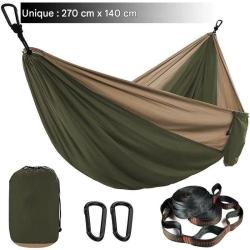 Hamac Ext&eacute;rieur Nylon 210T Sangles Arbres Antid&eacute;rapantes Loisirs Plein Air Vert Arm&eacute;e Khaki