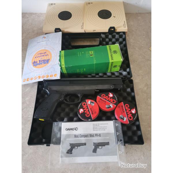 Pack pr�t � tirerPistolet Gamo PR45 excellent �tat Cibles et 10 bo�tes de pb