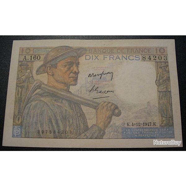 10 francs " MINEUR" du 4-12-1947  ttb