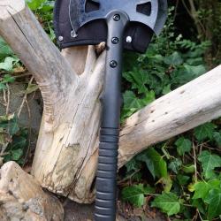 Infantry Hache Tactical Tomahawk Camp 2 T&ecirc;tes Lame Acier Inox Etui Nylon Survie Rescue