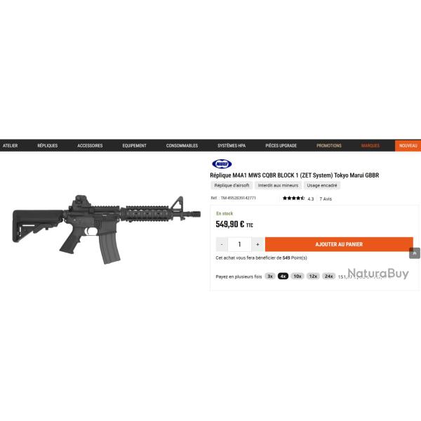 R�plique M4A1 MWS CQBR BLOCK 1 (ZET System) Tokyo Marui GBBR
