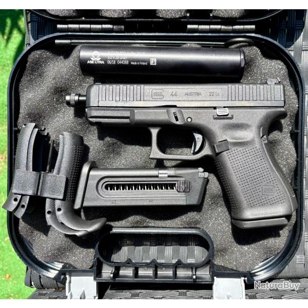 Glock 44 filet� 22LR + r�ducteur de son ASE UTRA ECO Rimfire � �tat neuf