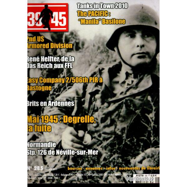 39-45 Magazine 285 ,1945 degrelle la fuite, n�ville sur mer normandie , armored division, bastogne