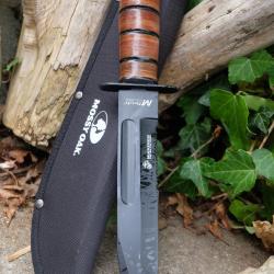 Couteau MTech Tactical Marines Combat Fighting Lame Acier 3Cr13 Serr Manche Cuir Etui Style Ka-bar