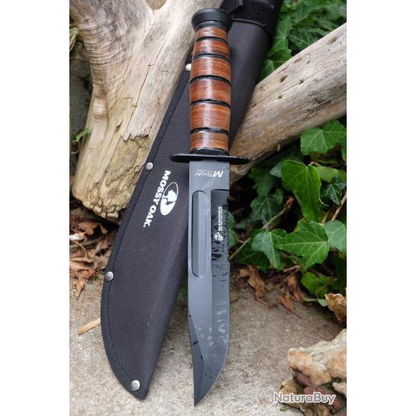 Couteau MTech Tactical Marines Combat Fighting Lame Acier 3Cr13 Serr Manche Cuir Etui Style Ka-bar