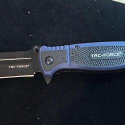 Couteau Tac Force Semi Automatique Lame Acier 3Cr13 Black Manche Nylon Noir/Bleu Linerlock Clip