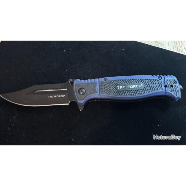 Couteau Tac Force Semi Automatique Lame Acier 3Cr13 Black Manche Nylon Noir/Bleu Linerlock Clip