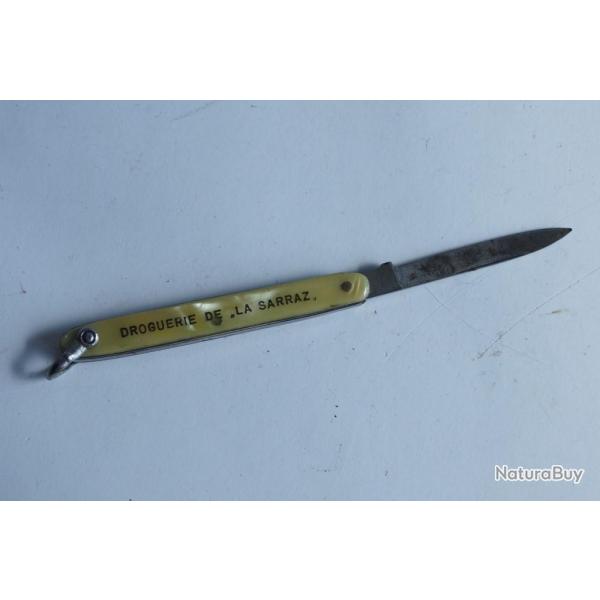 Couteau publicitaire cellulo�d Droguerie de la Sarraz Suisse