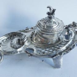 Encrier bronze argent&eacute; Rocailles XIXe si&egrave;cle