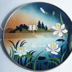 Plateau fa&iuml;ence Fleurs Art nouveau